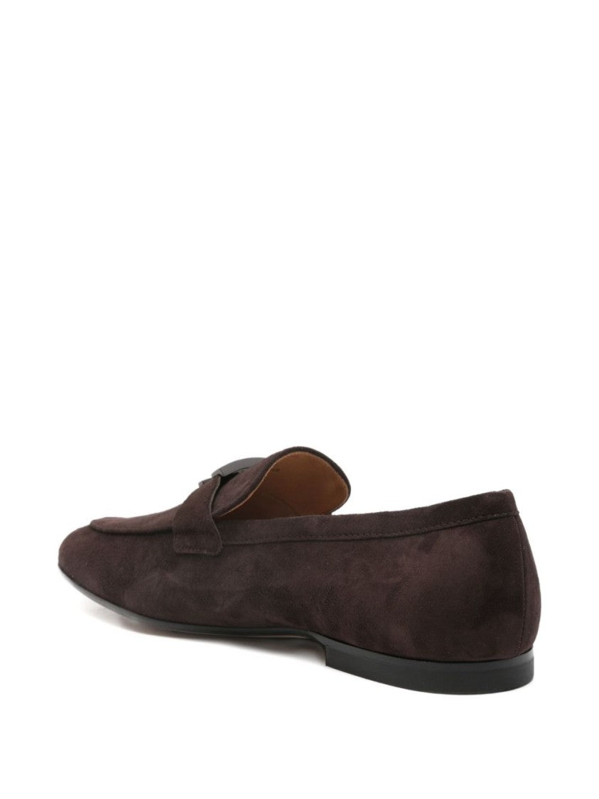 Tod's Brown Calf Suede T-Plaque Loafers
