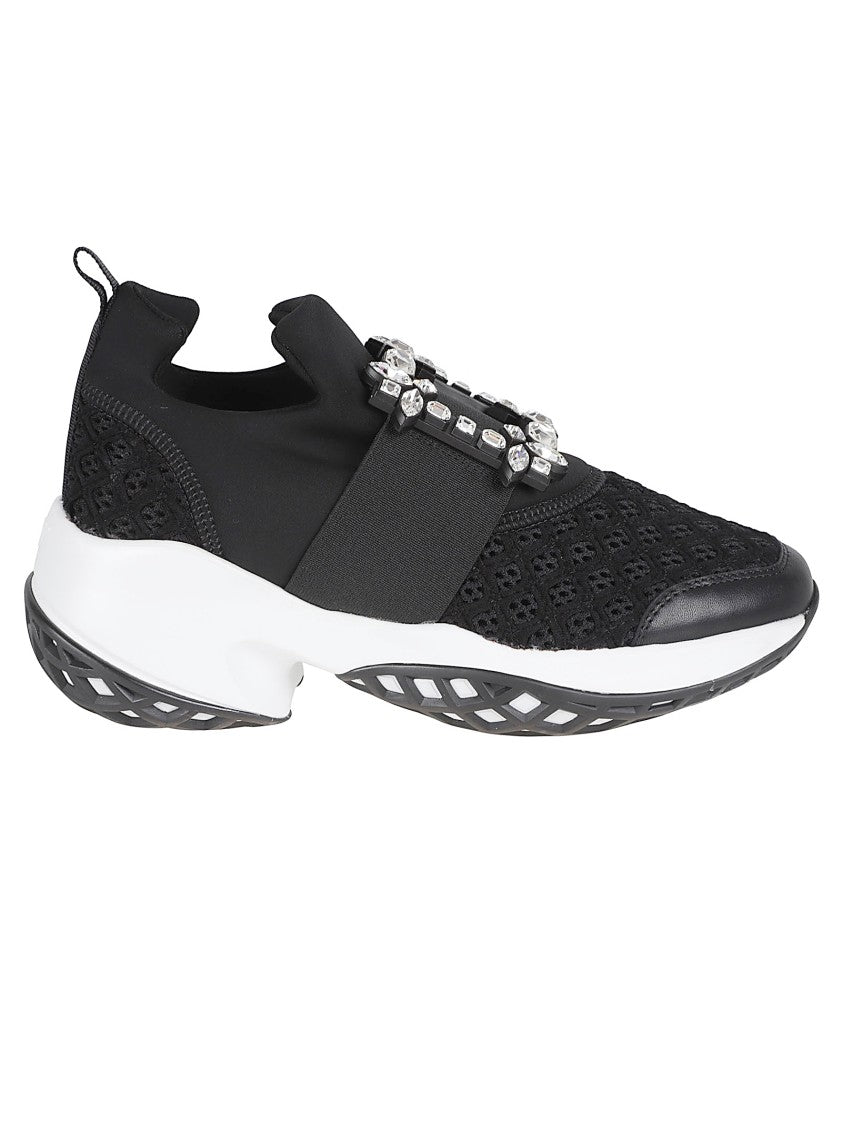 Roger Vivier Black Mesh Sneakers With Crystal Buckle And Geometric Sole