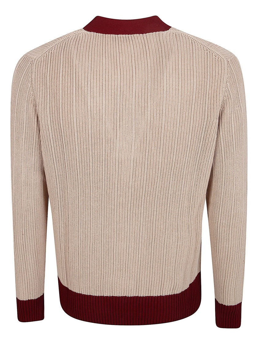 Ballantyne Ribbed Cardigan With Burgundy Accents And Button-Down Front