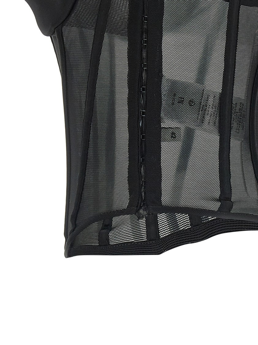 Elisabetta Franchi Structured Off-The-Shoulder Black Bustier Top With Satin Accents