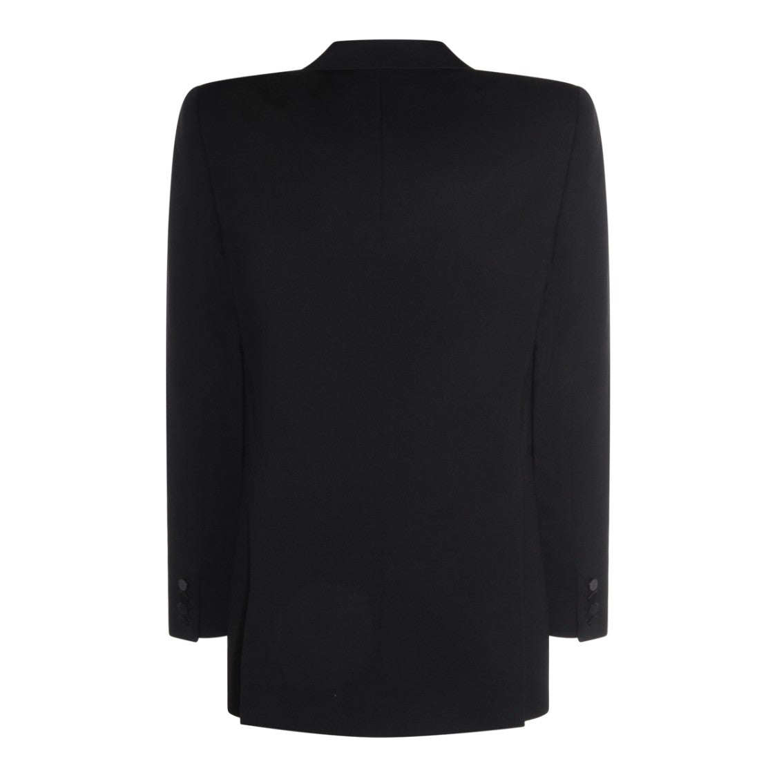 Saint Laurent Black Wool Blazer With Satin Lapel And Curved Hem