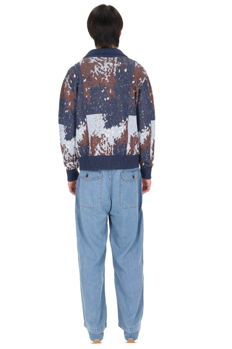 Officine Generale Terry Jacquard Linen-Blend Multicolored Cardigan