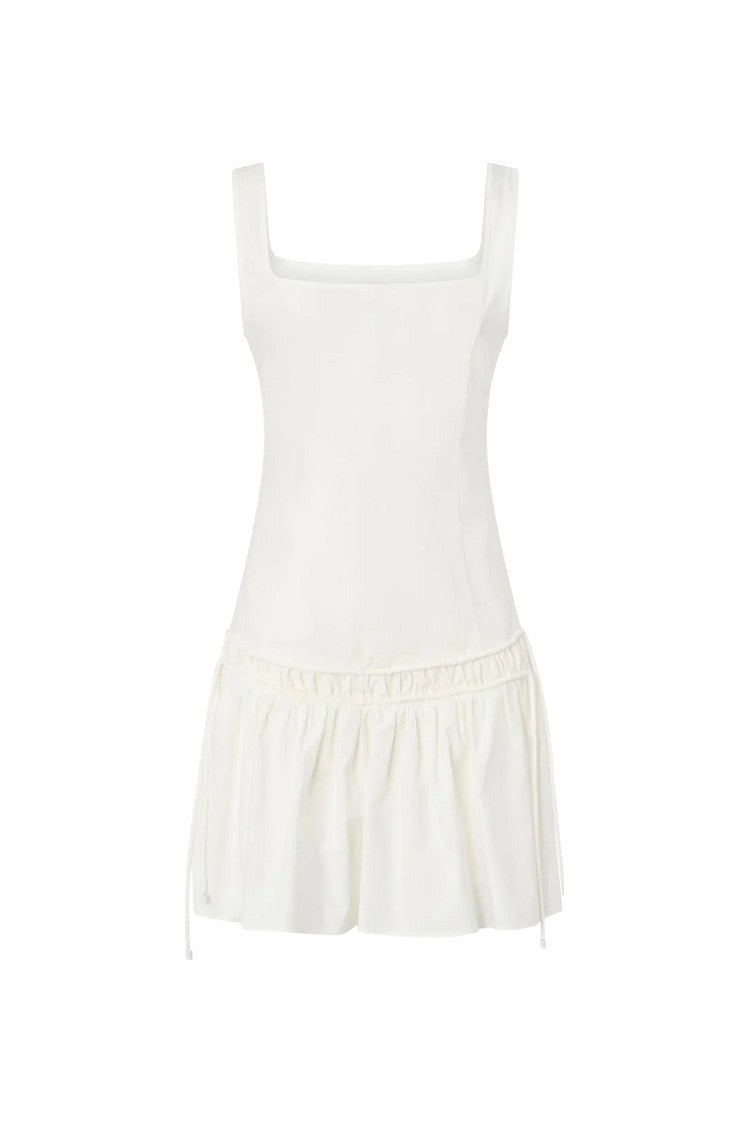 Pinko White Square-Neck Drop-Waist Cotton Mini Dress