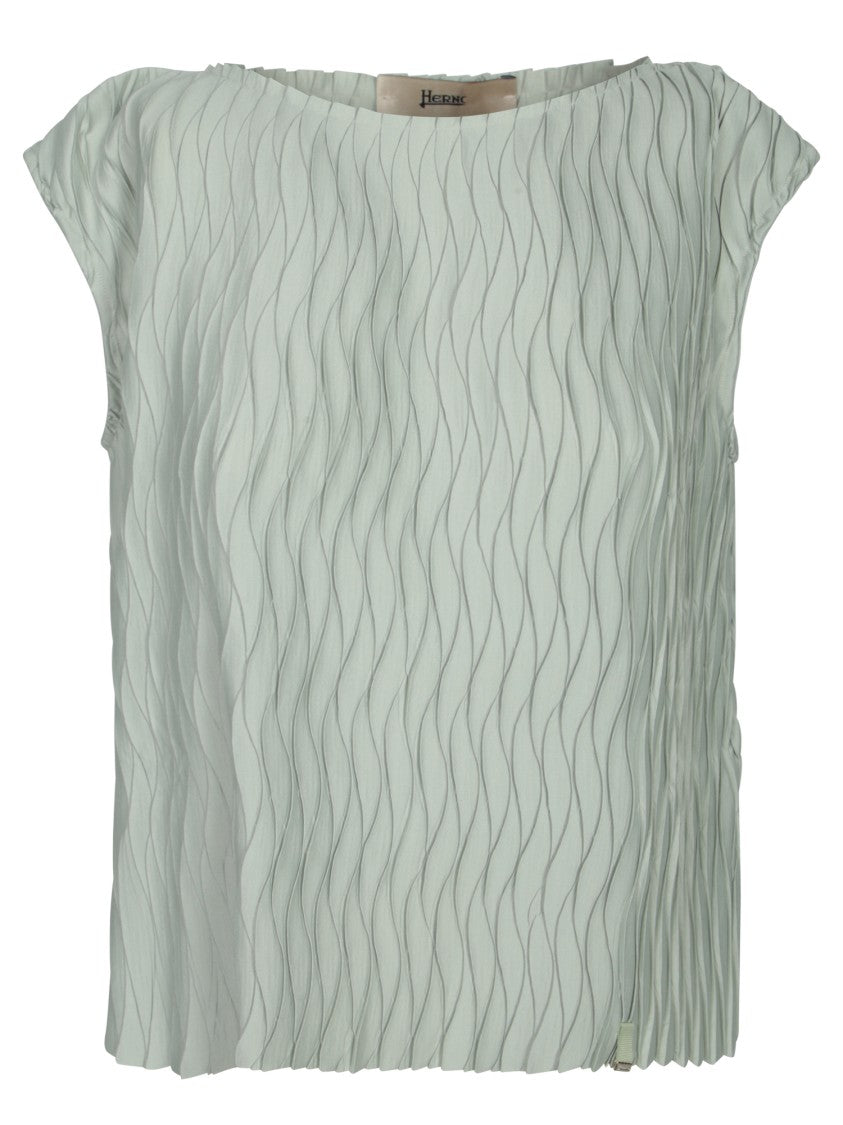 Herno Sleeveless Light Green Embossed Jersey Top