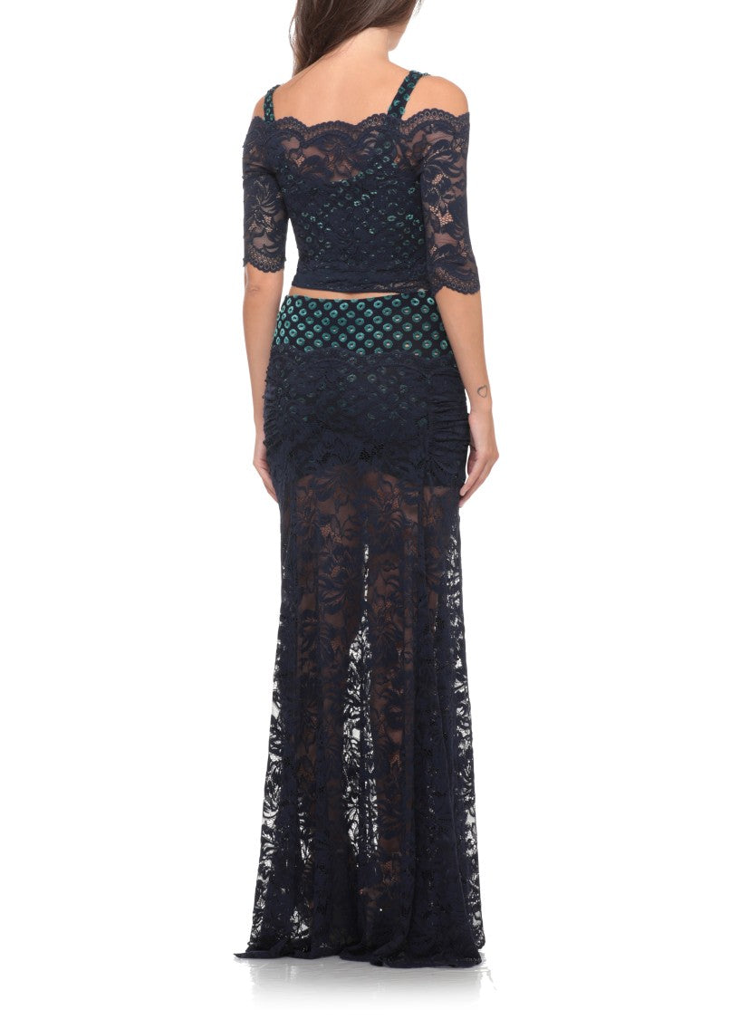 Rabanne Navy Double-Layer Lace Top