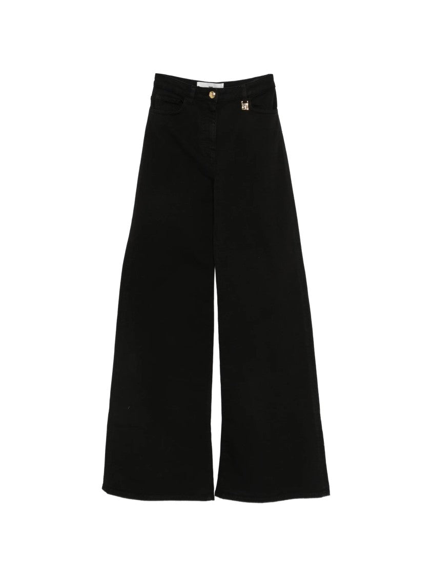 Elisabetta Franchi High-Waist Wide-Leg Black Denim Jeans
