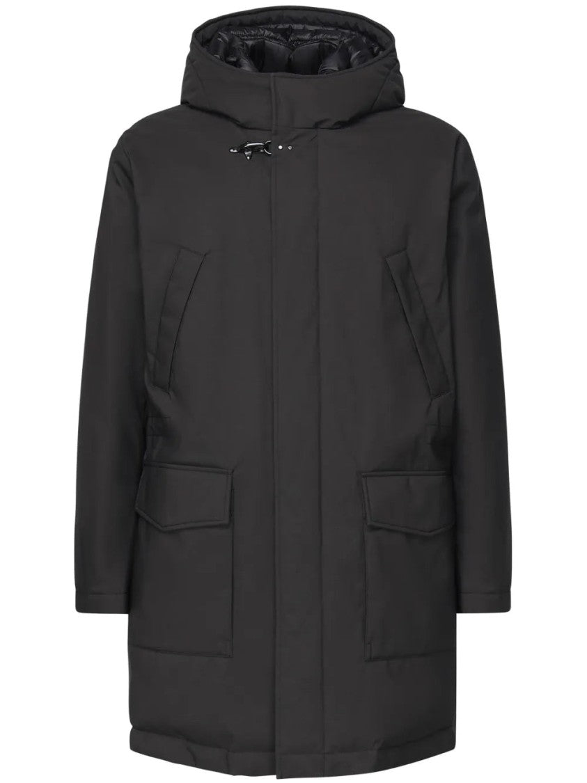 Fay Matte Finish Hooded Parka With Concealed Zip And Flap Pockets