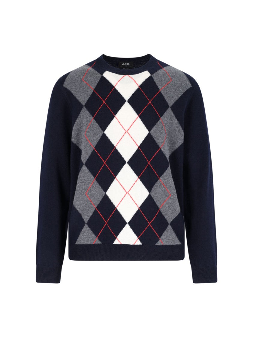 A.P.C. Blue Check Pattern Virgin Wool Sweater