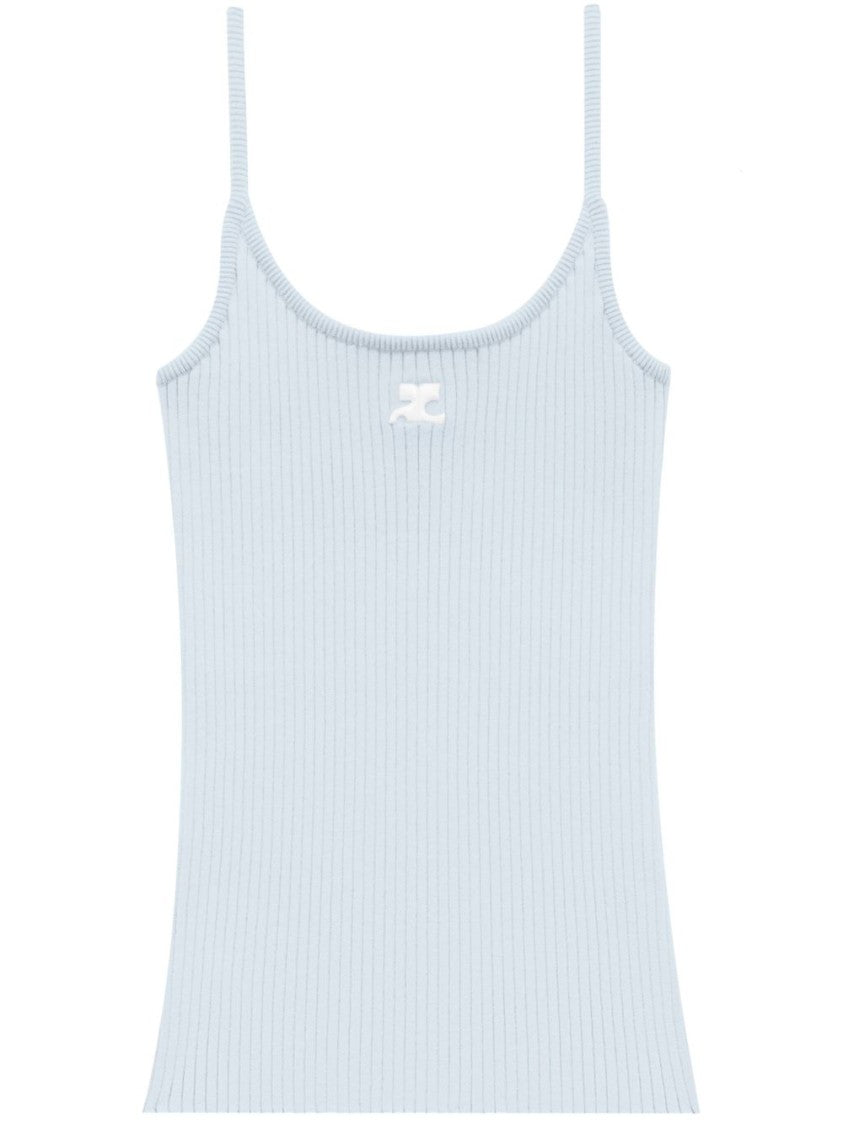 Courrèges Blue Silk And Nylon Button Top