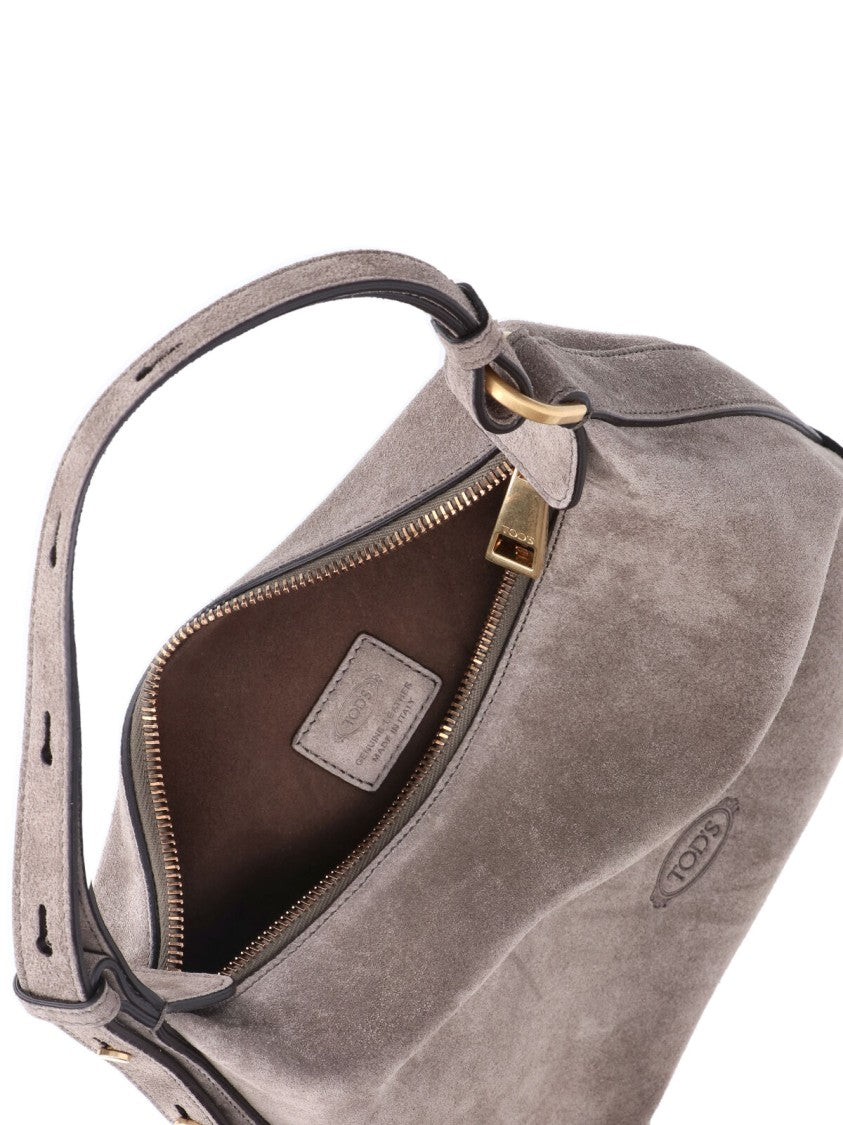Tod's Grey Metal Dots Suede Shoulder Bag