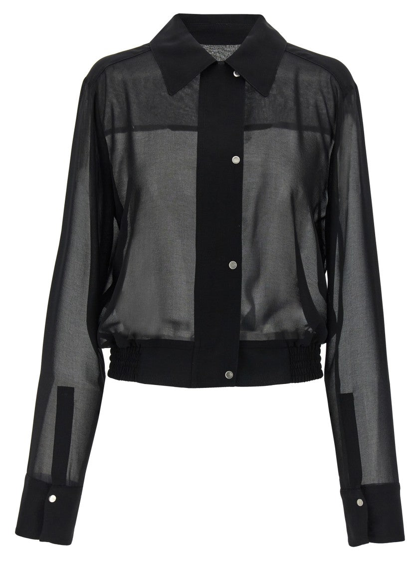 Pinko Black Georgette Crop Shirt With Elastic Waistband