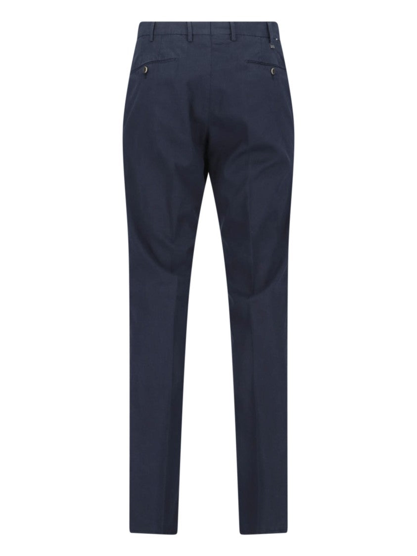 Pt Torino Navy Blue Mid-Rise Straight-Leg Cotton-Blend Formal Pants