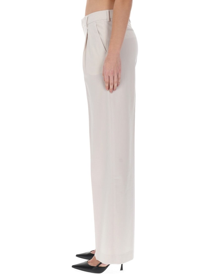Pt Torino Grey Virgin Wool-Blend Wide-Leg Pants