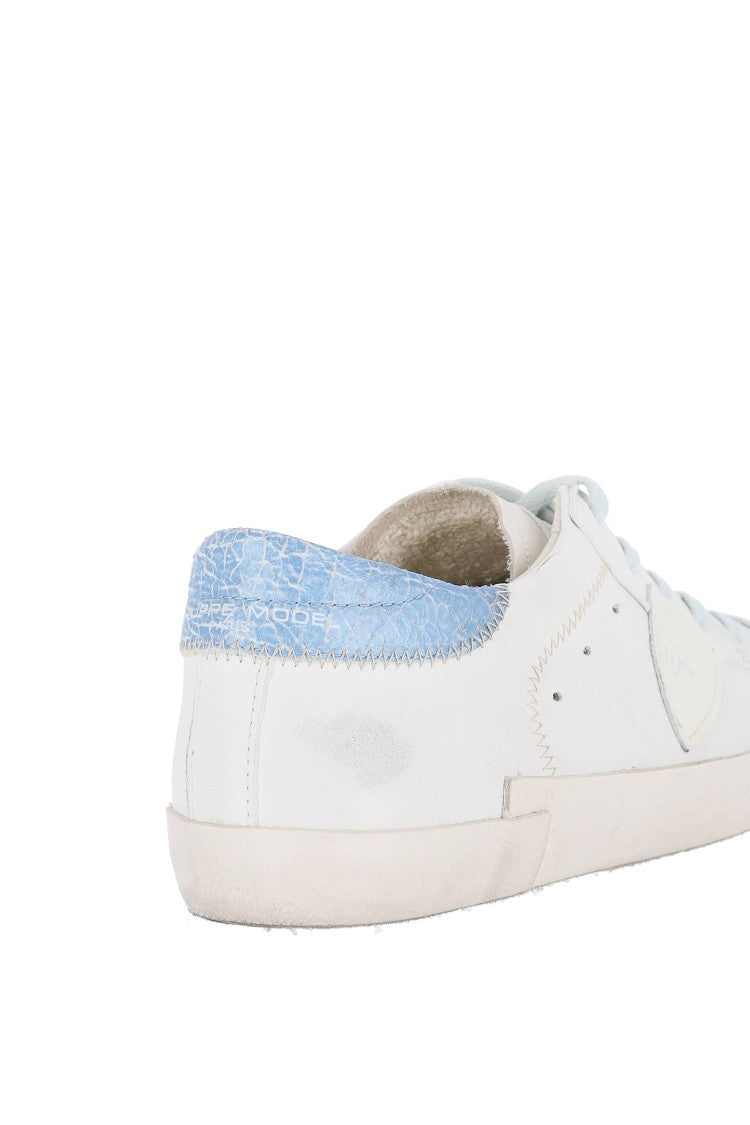 Philippe Model Paris Leather And Suede Crackled Blue Heel Sneakers