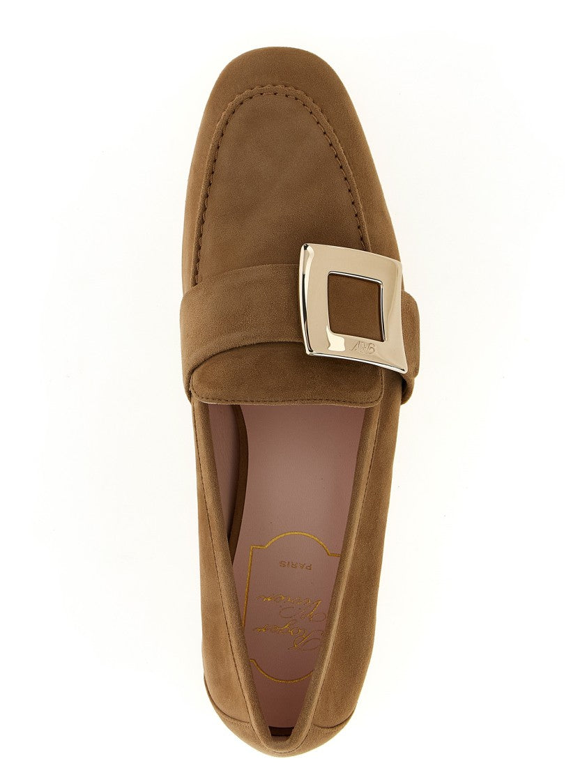 Roger Vivier Brown Suede Loafers With Curved Metal Buckle
