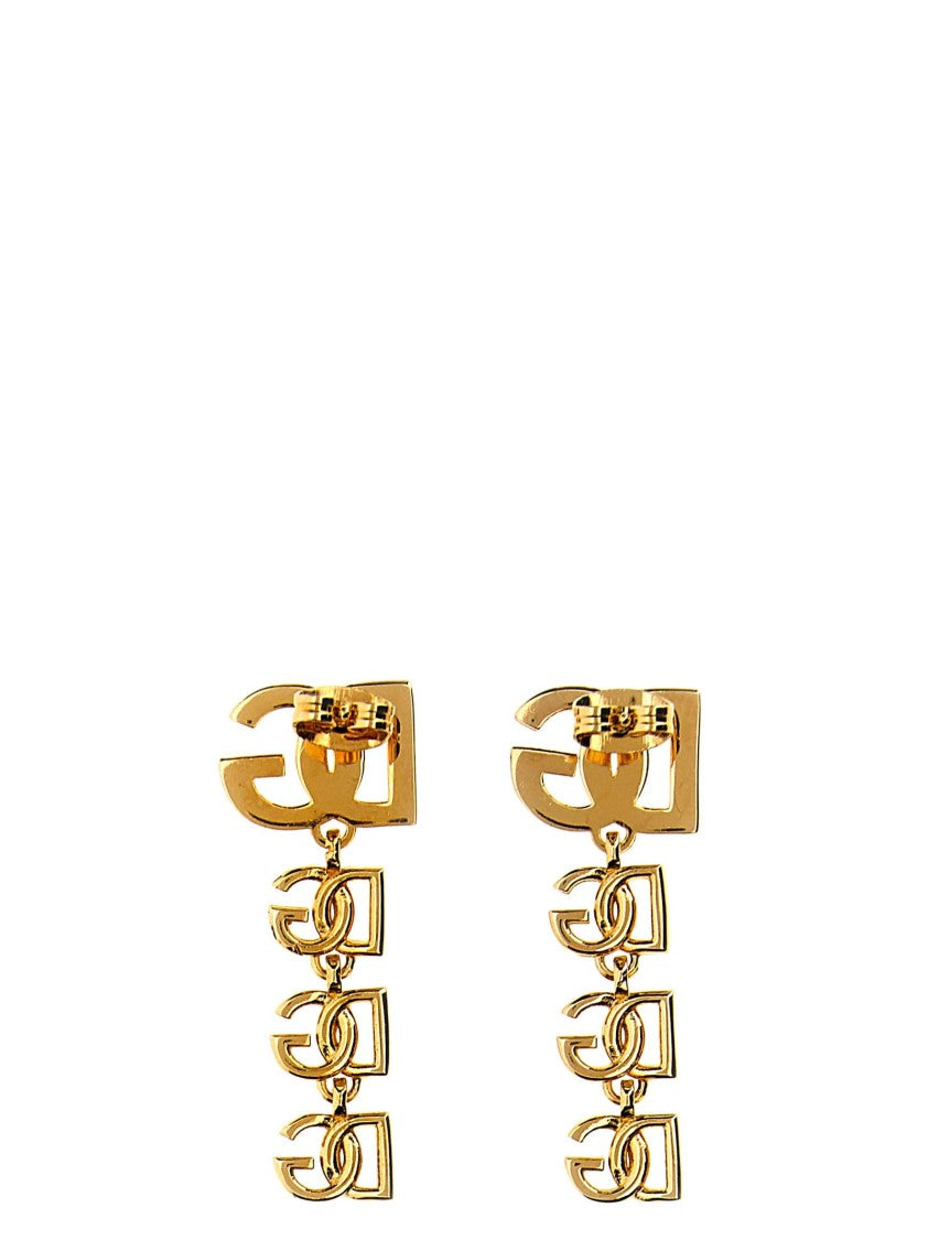 Dolce & Gabbana Cascading Pendant Logo Earrings In Polished Gold Metal
