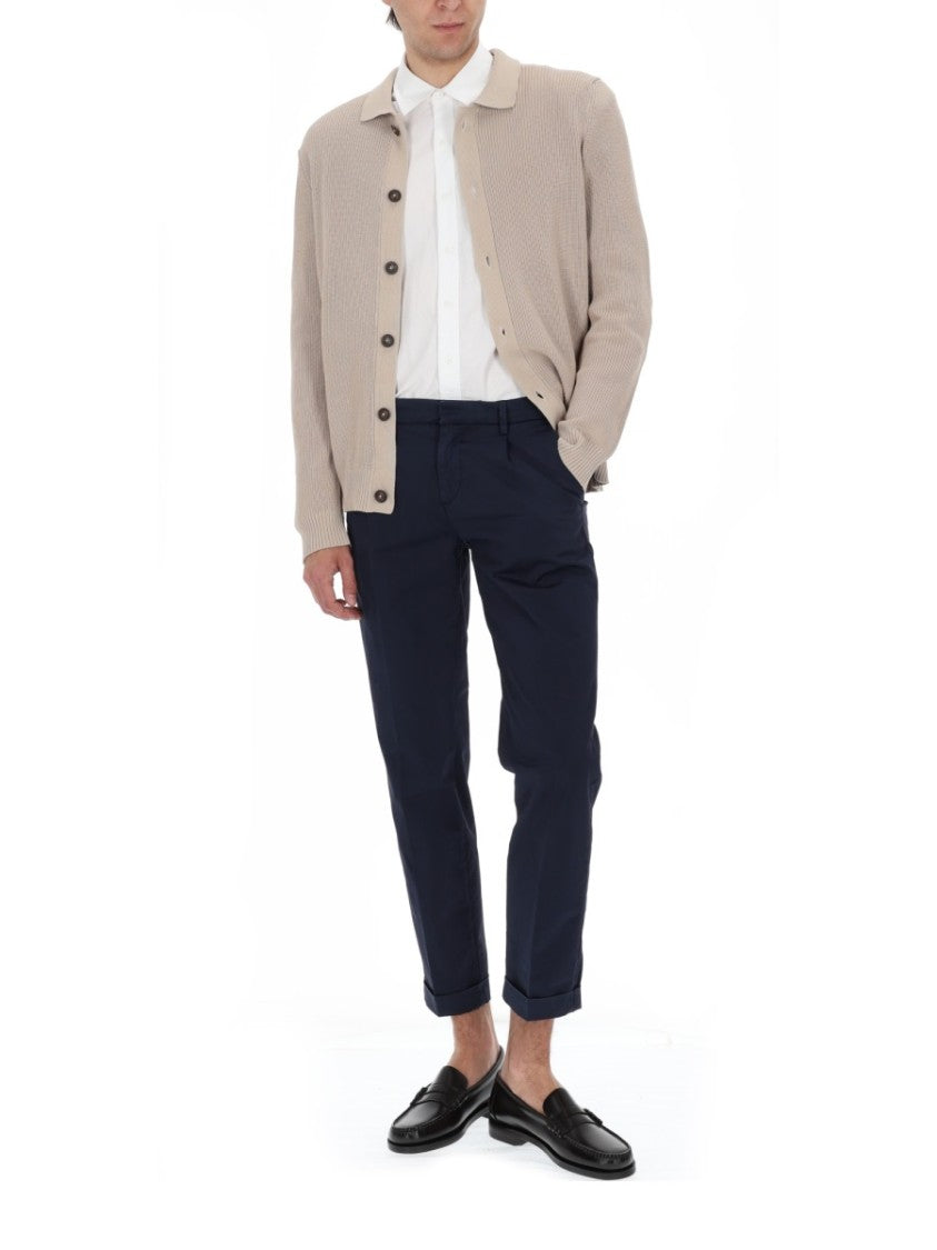 Fay Neutrals Ribbed Knit Button-Down Cotton Cardigan