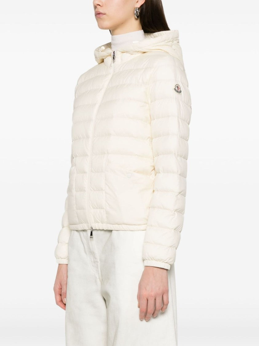 Moncler Quilted White Hooded Coat With Zip Closure