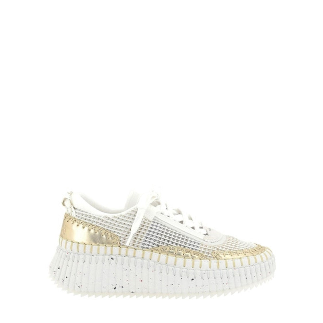Chloé Textured White Sneakers With Layered Sole And Gold Accents