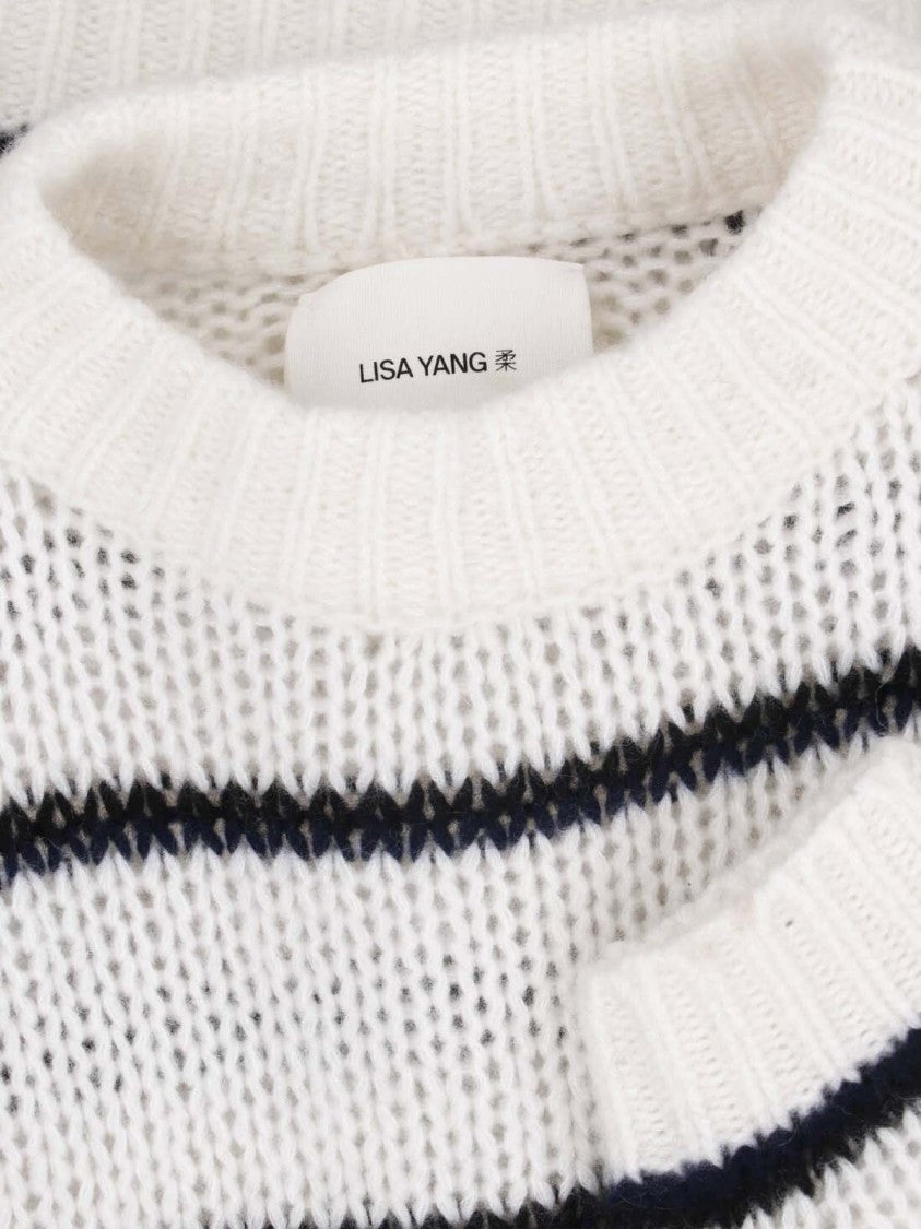 Lisa Yang Striped Cropped Balloon Sleeve Knit Sweater