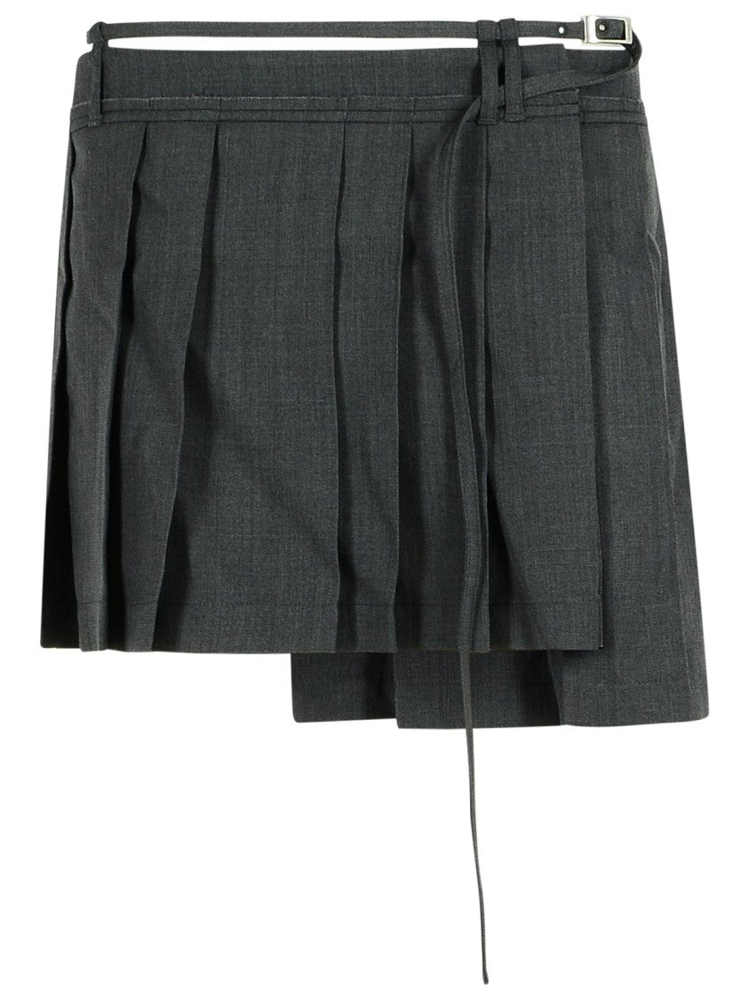 Acne Studios Dark Grey Wool Blend Pleated Skirt