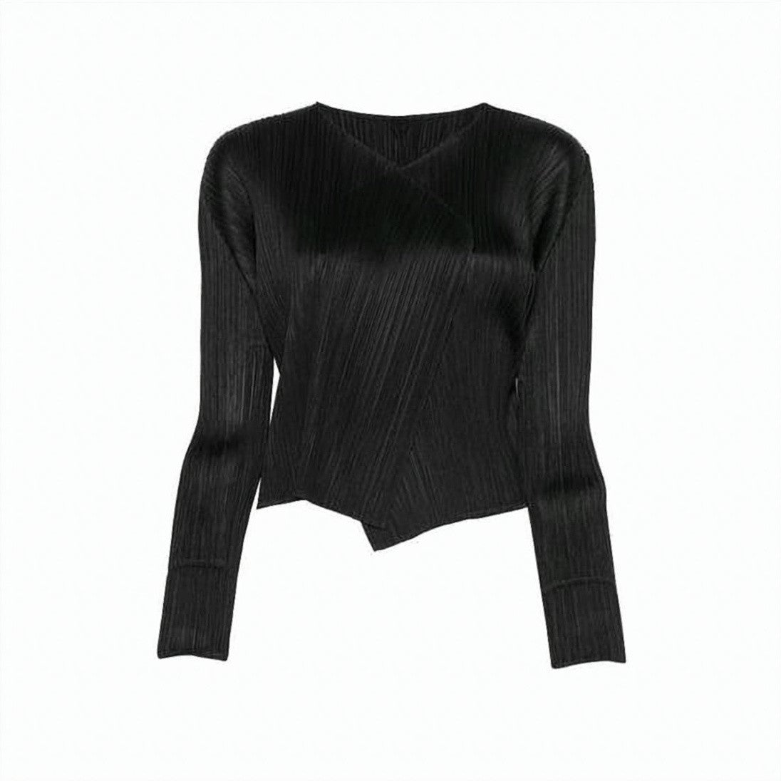 Pleats Please Asymmetrical Pleated Cardigan With Deep V-Neckline