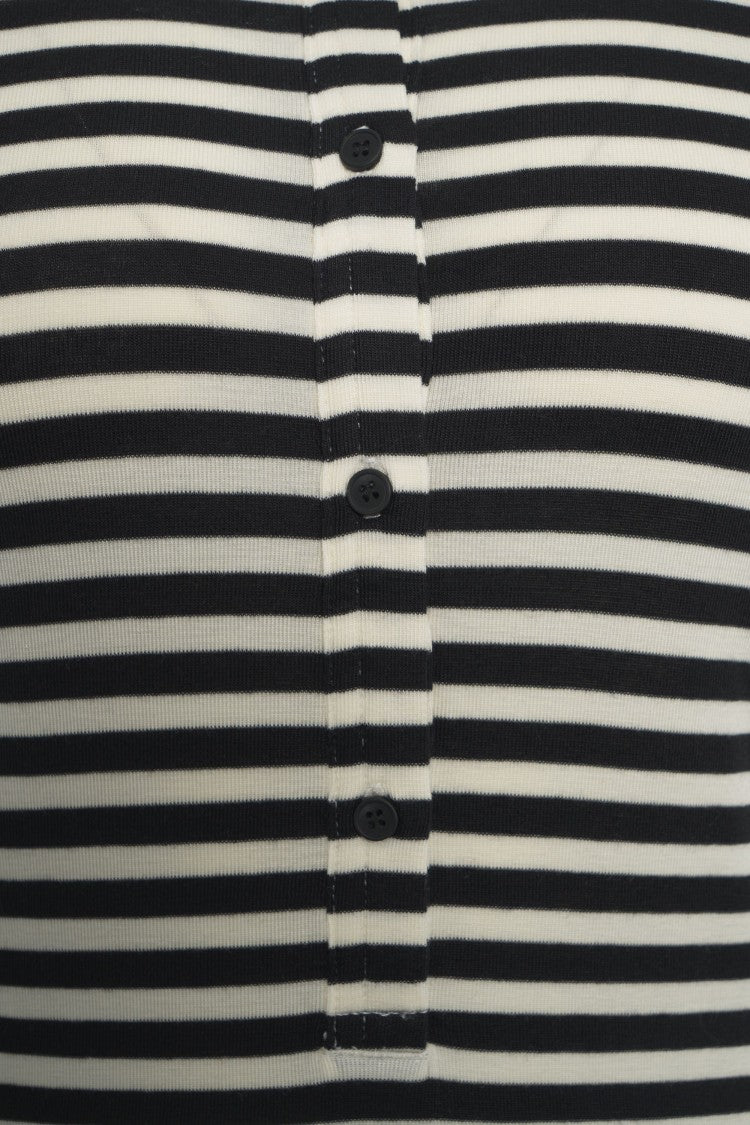 Munthe Striped Knit Top With Half-Button Placket And Fitted Silhouette
