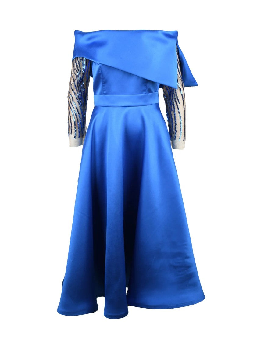 Mischalis Cobalt Satin Polyester Women Long Dress