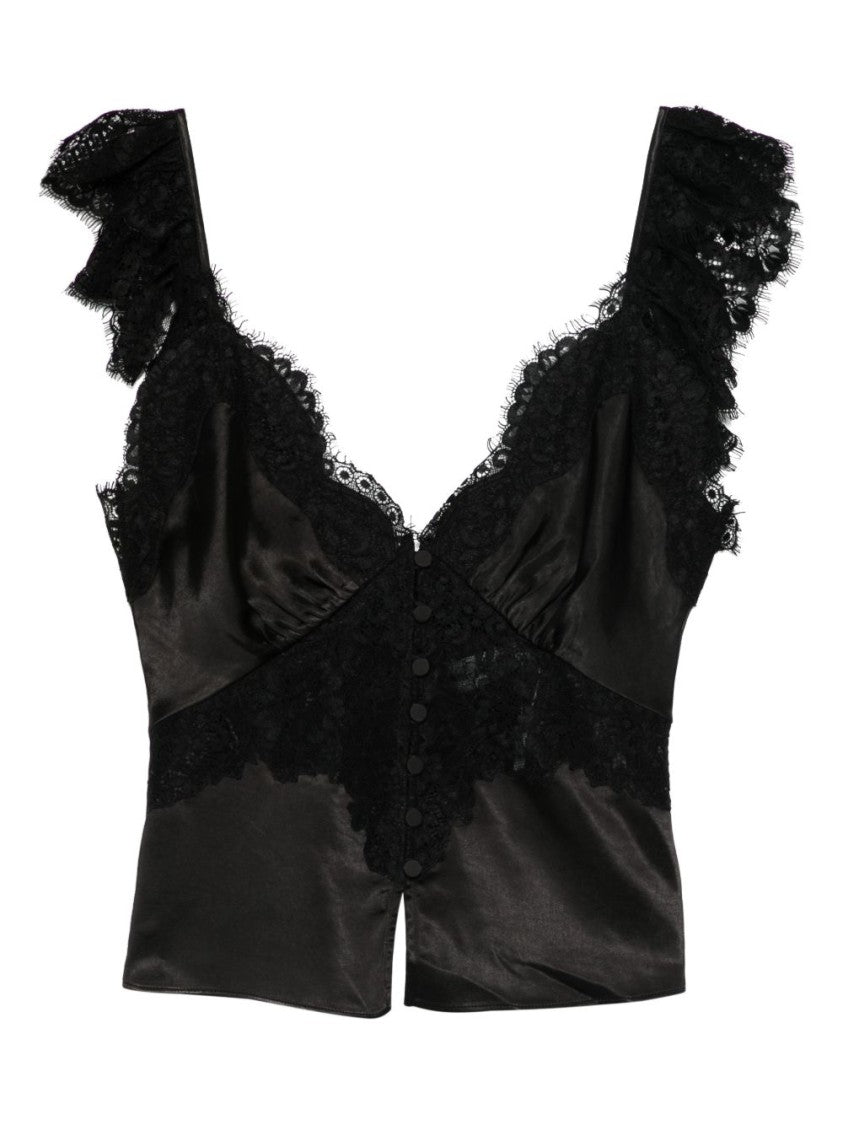 Self-Portrait Satin Camisole Top With Lace Trim