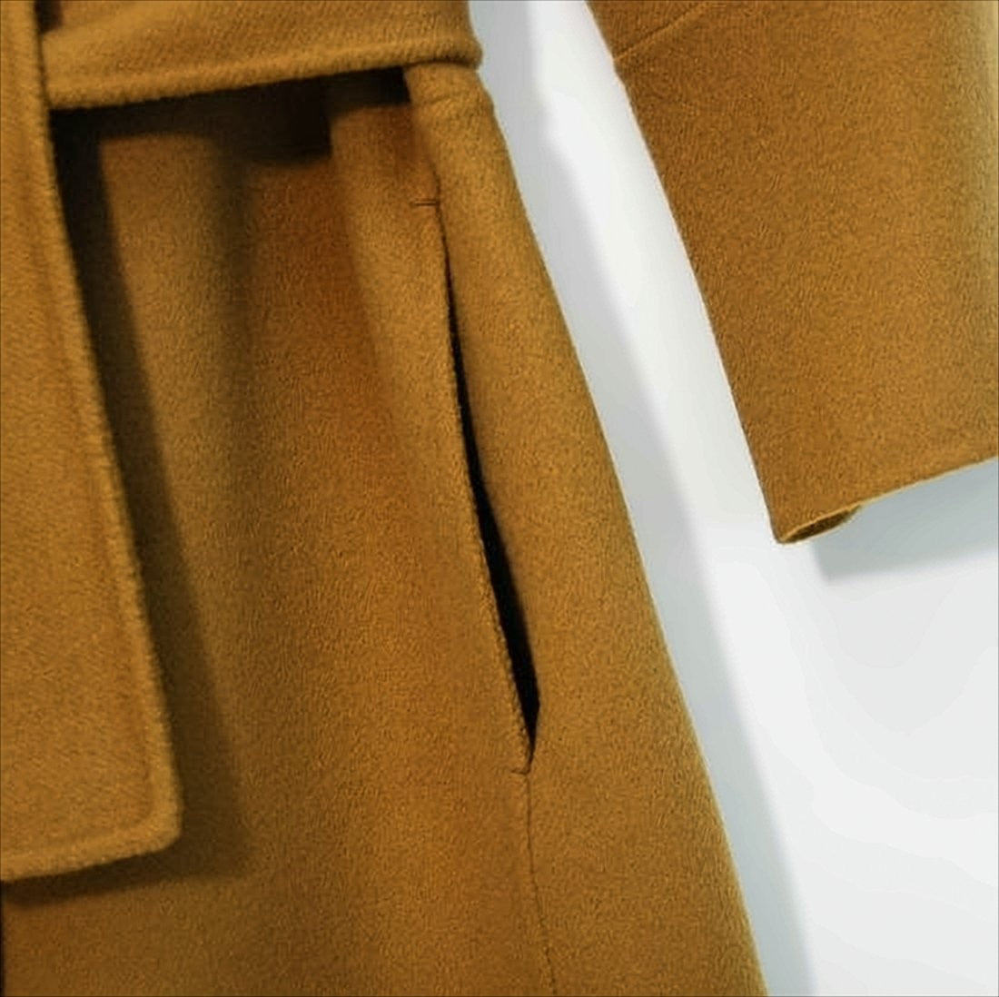 Max Mara Knee-Length Wool Coat With Wide Lapel And Self-Tie Belt