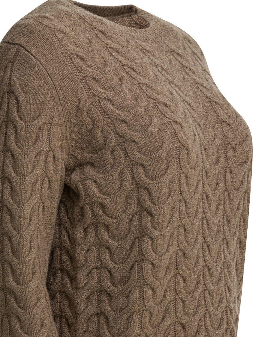 Max Mara Cable Knit Cashmere Sweater With Cropped Fit And Ribbed Details
