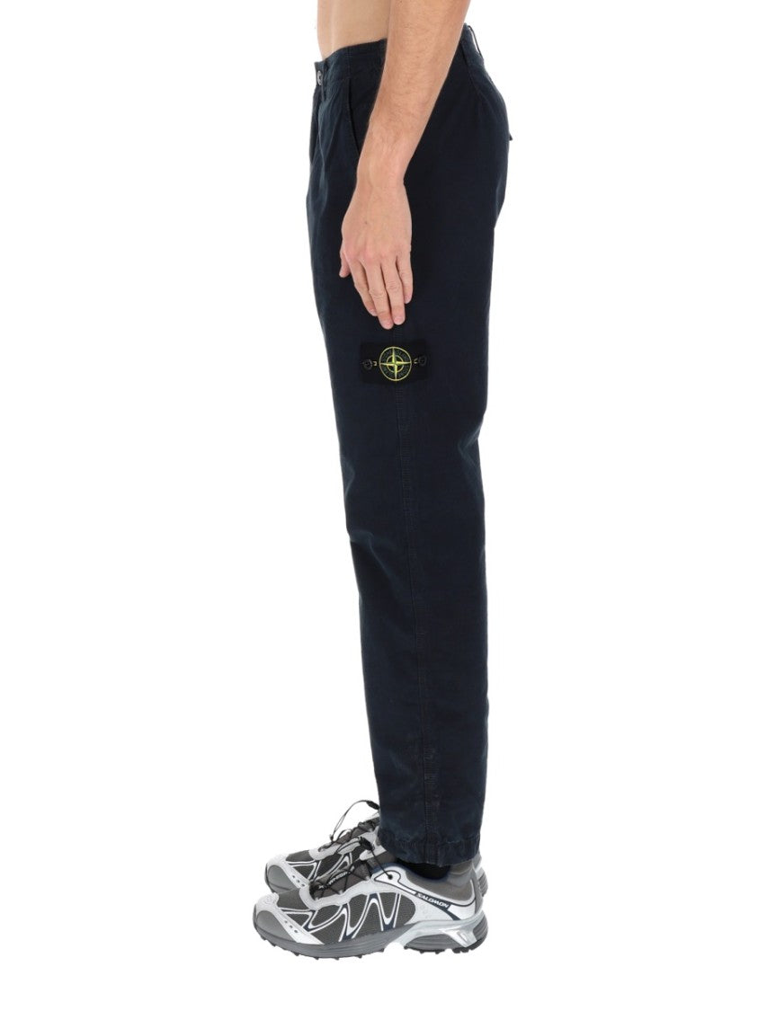 Stone Island Black Straight-Leg Logo Cotton Pants