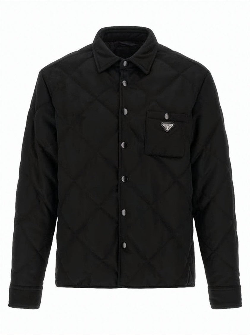 Prada Quilted Black Casual Jacket With Diamond-Stitched Design