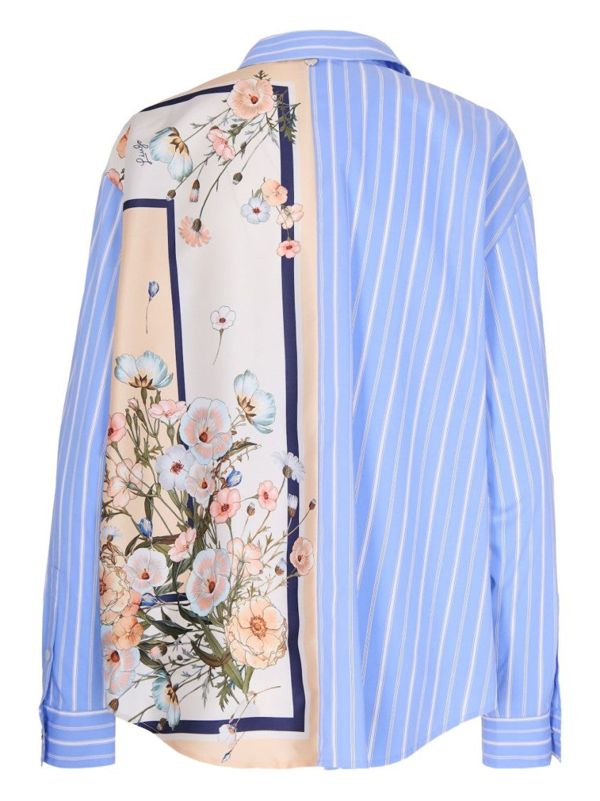 Liu Jo Light Blue Striped Shirt With Floral Detail
