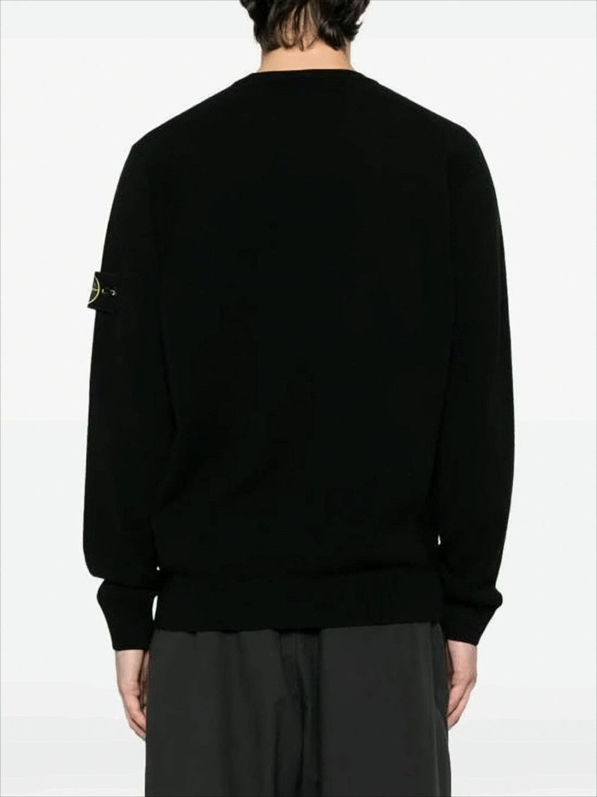 Stone Island Crew Neck Black Wool Blend Sweater