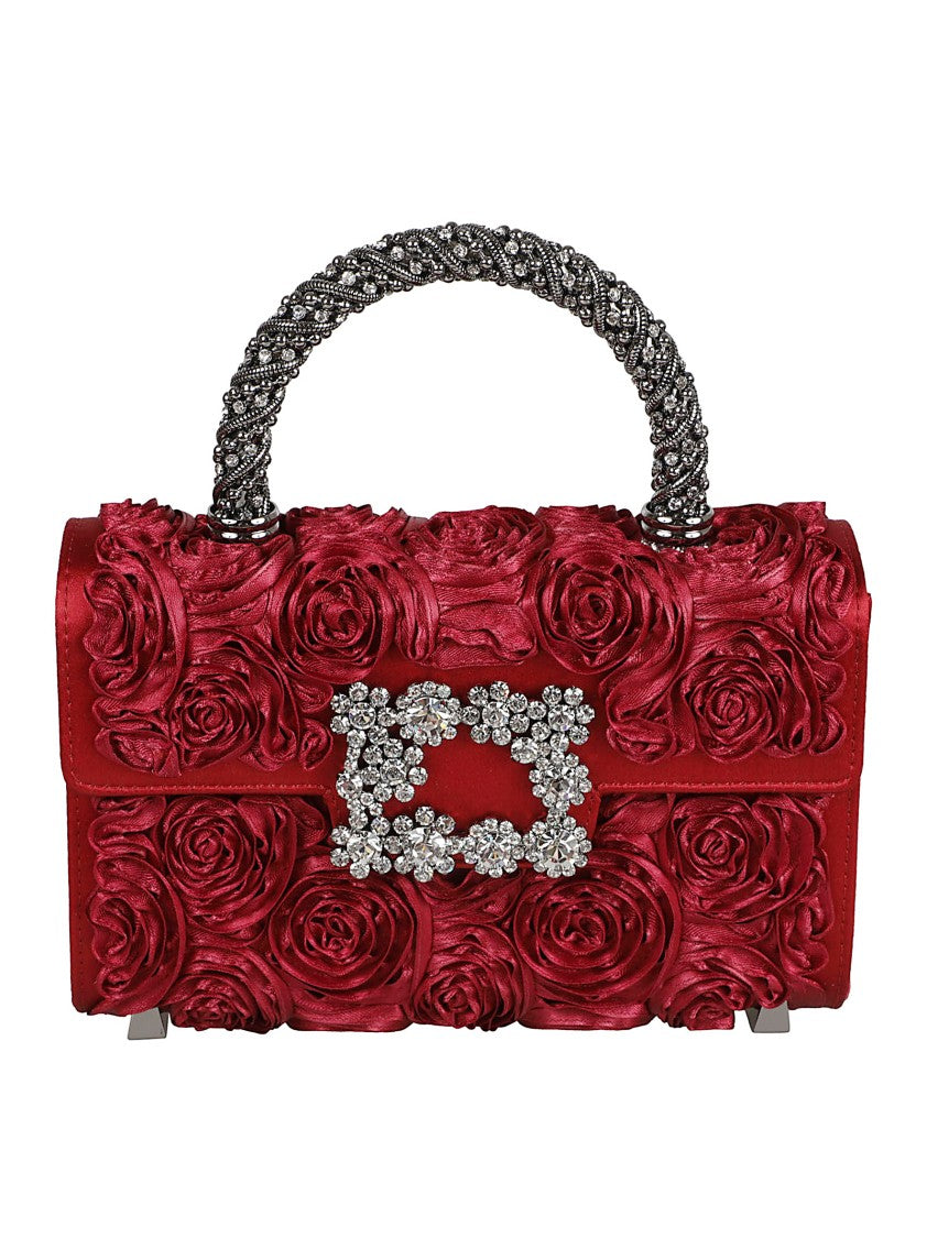 Roger Vivier Red Fabric Handbag With 3D Rose Appliqués