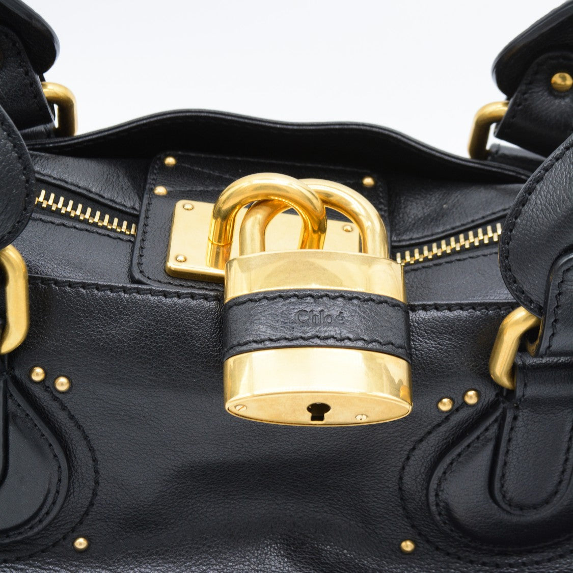 Chloé Structured Black Leather Handbag With Gold-Tone Hardware