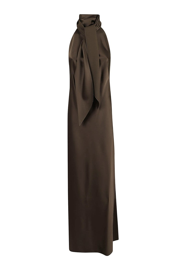 Polo Ralph Lauren Chilton Satin Maxi Dress With Halterneck And Scarf-Tie Detail