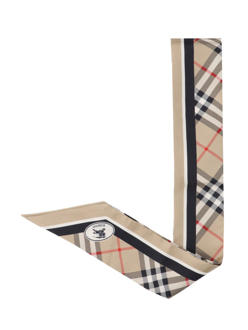 Burberry Mulberry Silk Check Scarf With Logo Detail