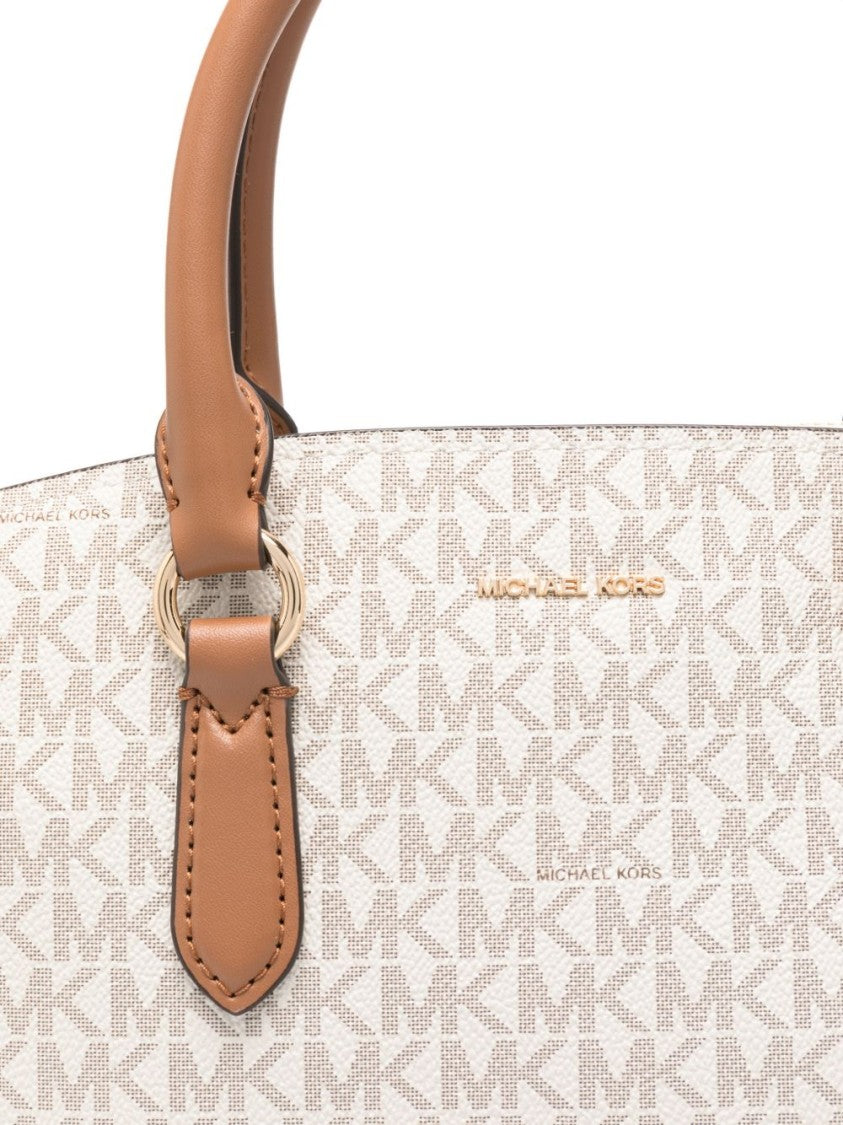 Michael Kors Structured Logo Print Handbag With Gold-Tone Accents