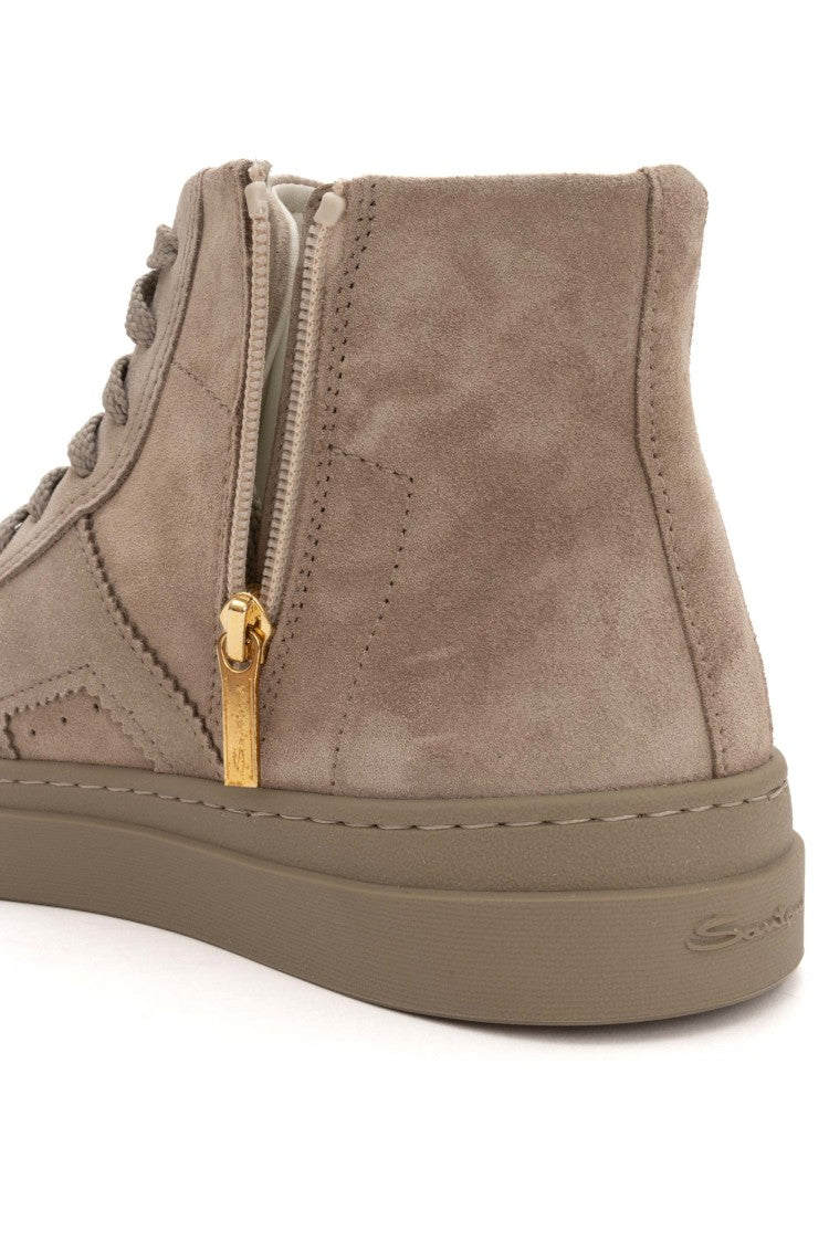 Santoni Mid-Top Suede Double-Buckle Sneakers