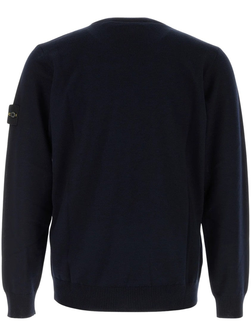 Stone Island Crew Neck Sweater With Ribbed Details And Logo Patch