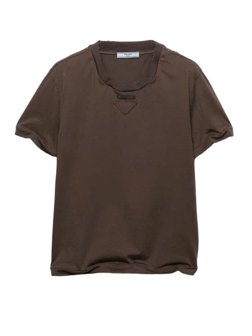Prada Short-Sleeved Top With Notch Detail And Tonal Patch