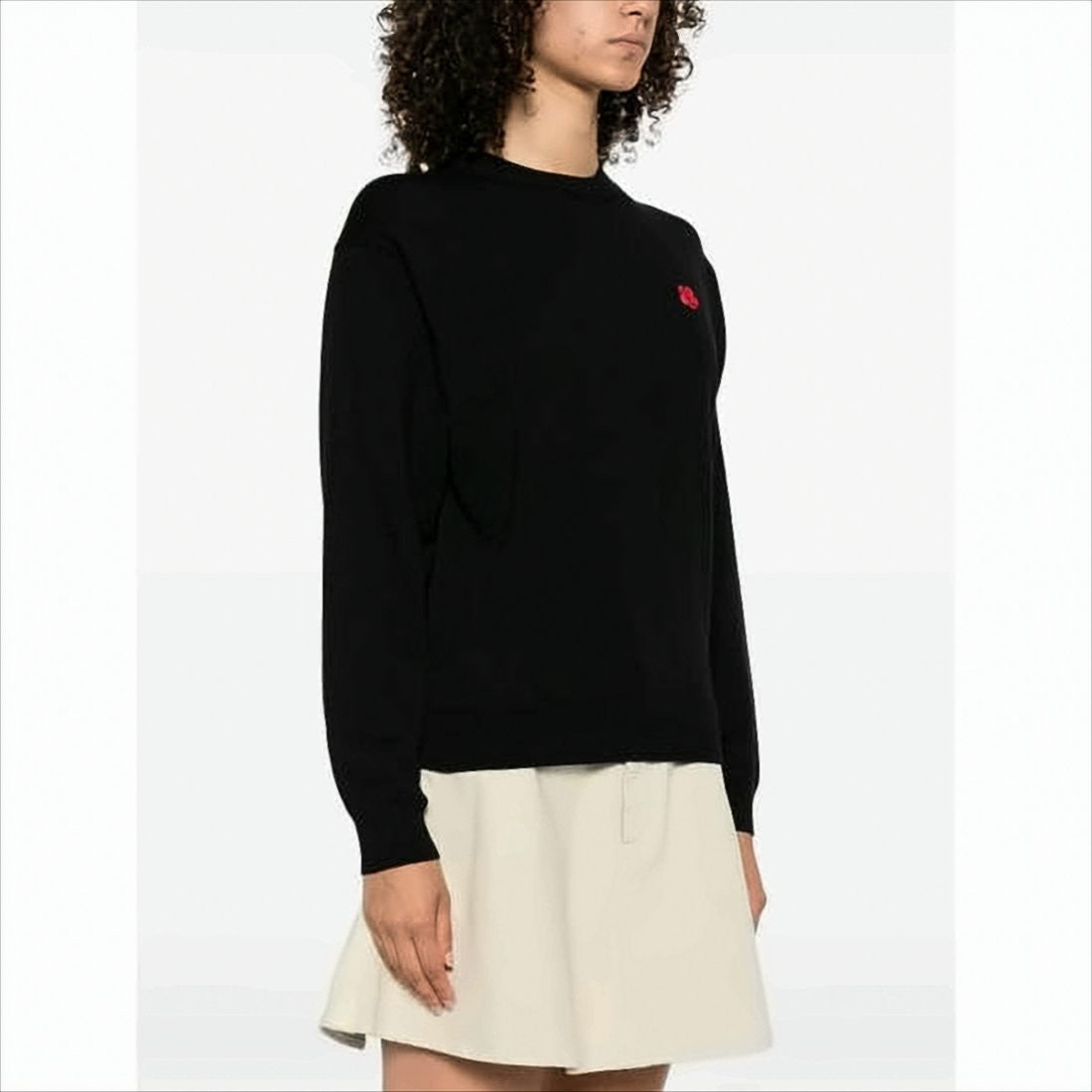 Kenzo Black Wool Sweater With Classic Crew Neck And Embroidered Detail