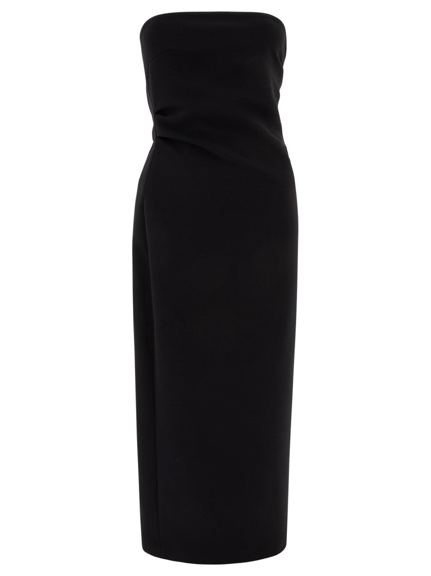F.It Strapless Black Midi Dress With Subtle Draping