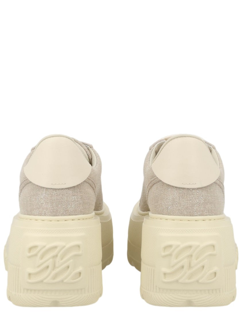 Casadei Beige Chunky Sole Textured Logo Sneakers