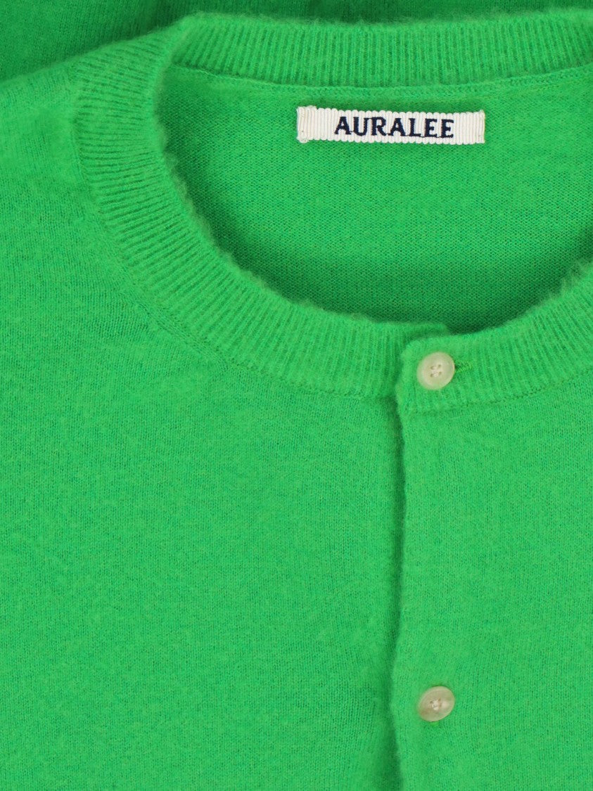 Auralee Cashmere Blend Cardigan With Round Neckline And Button Closure