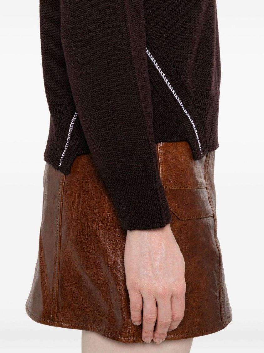 Alpha Studio High Neck Brown Merino Wool Sweater