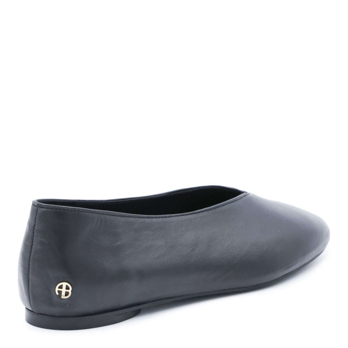 Anine Bing Minimalist Black Leather Flats With Subtle Logo Detail