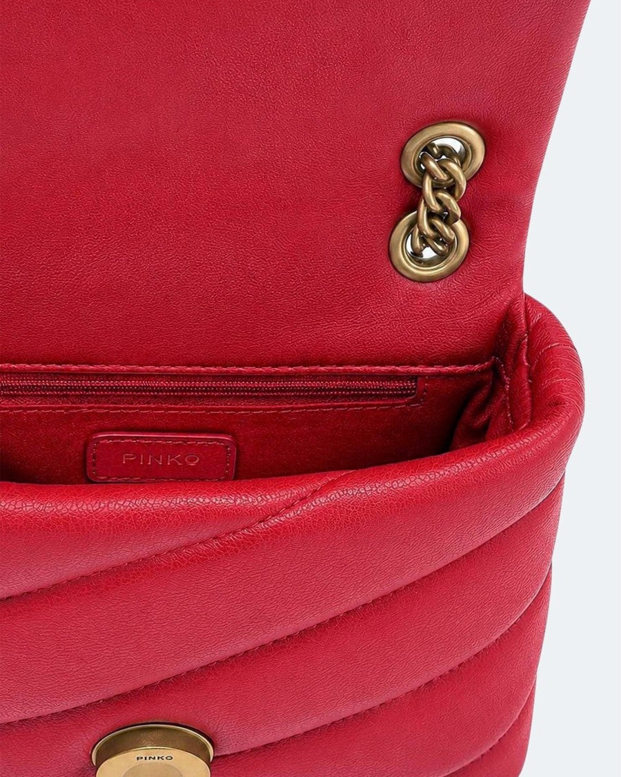 Pinko Red Quilted Leather Love Puff Shoulder Bag